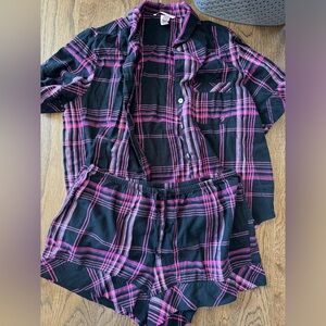 Victoria secret pajama set shorts and shirt black and pink size medium